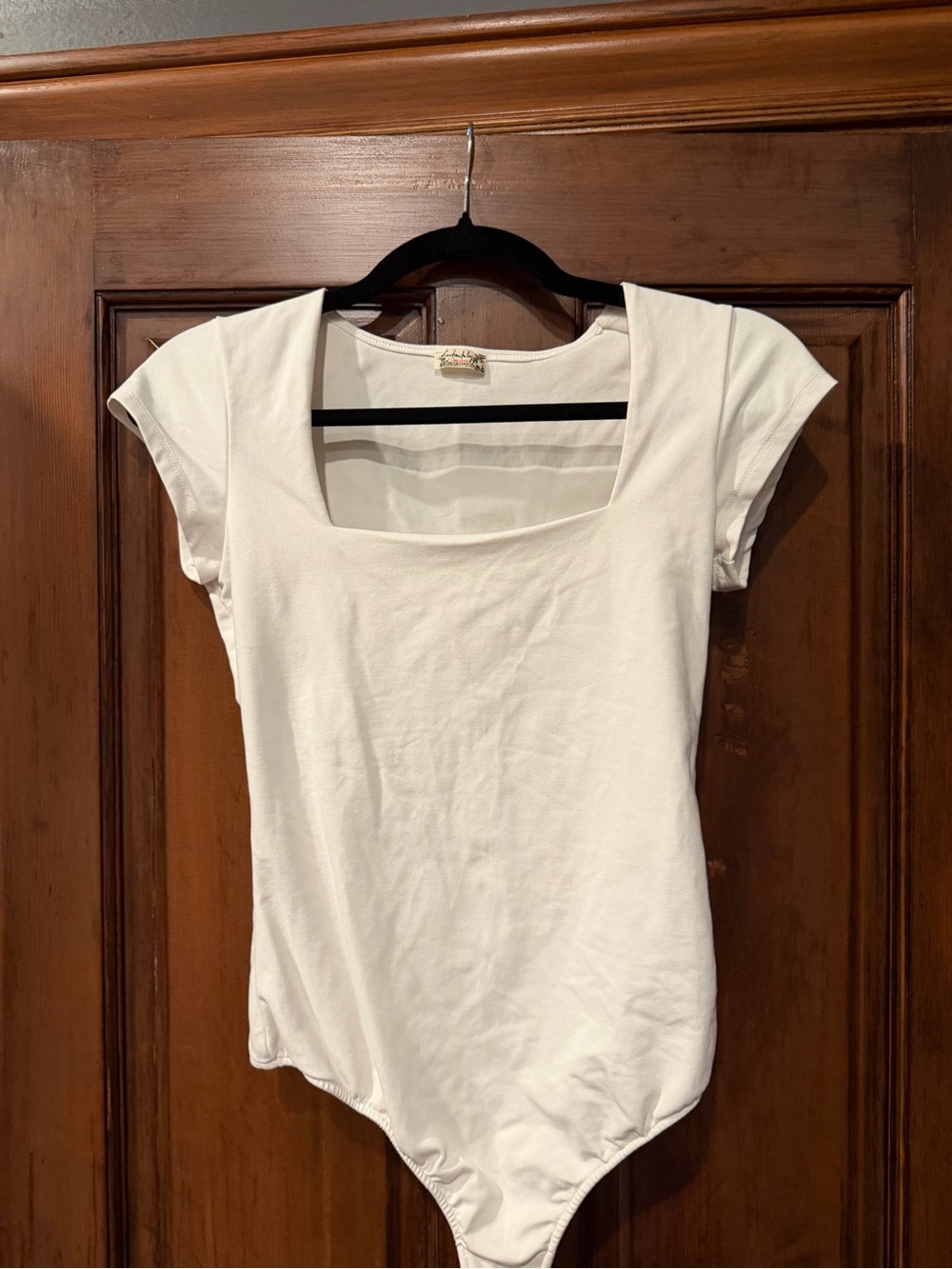 Free People White Square Neck Short Sleeve Bodysuit